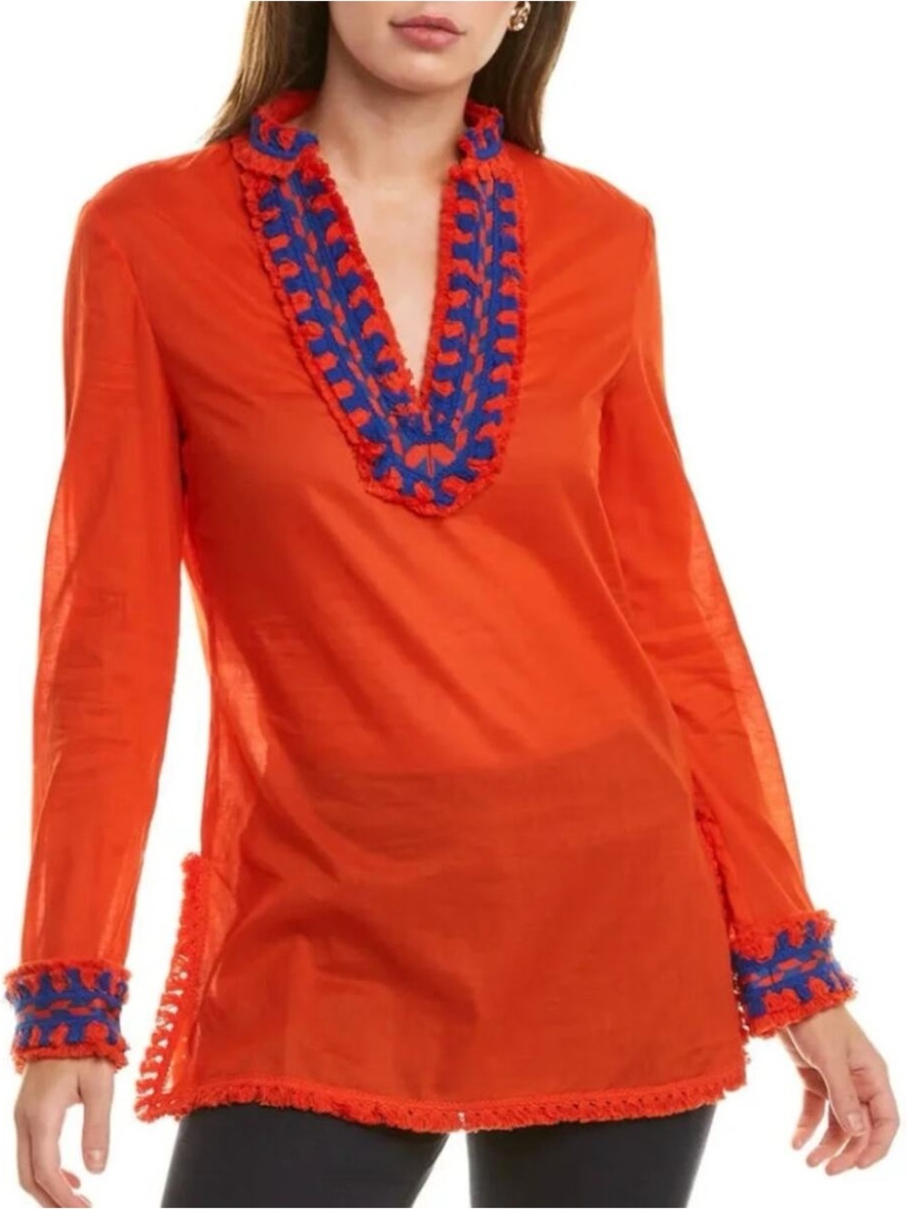 tory burch samba fringe tunic blouse size 0